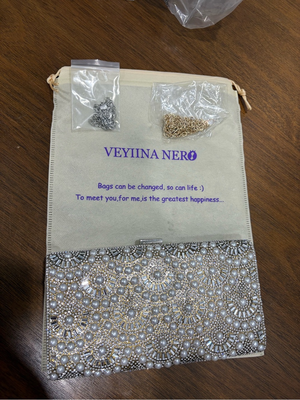 Ivory Pearl & Crystal Embellished Evening Clutch
